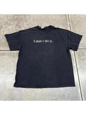 vintage i didnt do it faded black spell out joke humor shirt size xl